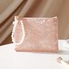 Lace Flower Small Makeup Bag with Pearl Chain Women Cosmetic Pouch Travel Organizer Handbag Portable Phone Keys Coin Purse Case