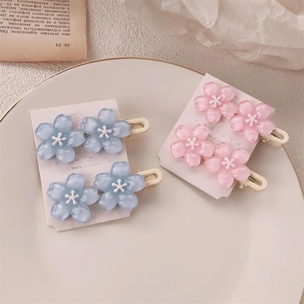 Transparent Cherry Blossom Hair Clips Blue Pink Lace Clips Cute Flower Duckbill Clip Bangs Clip Headband Accessory Versatile New