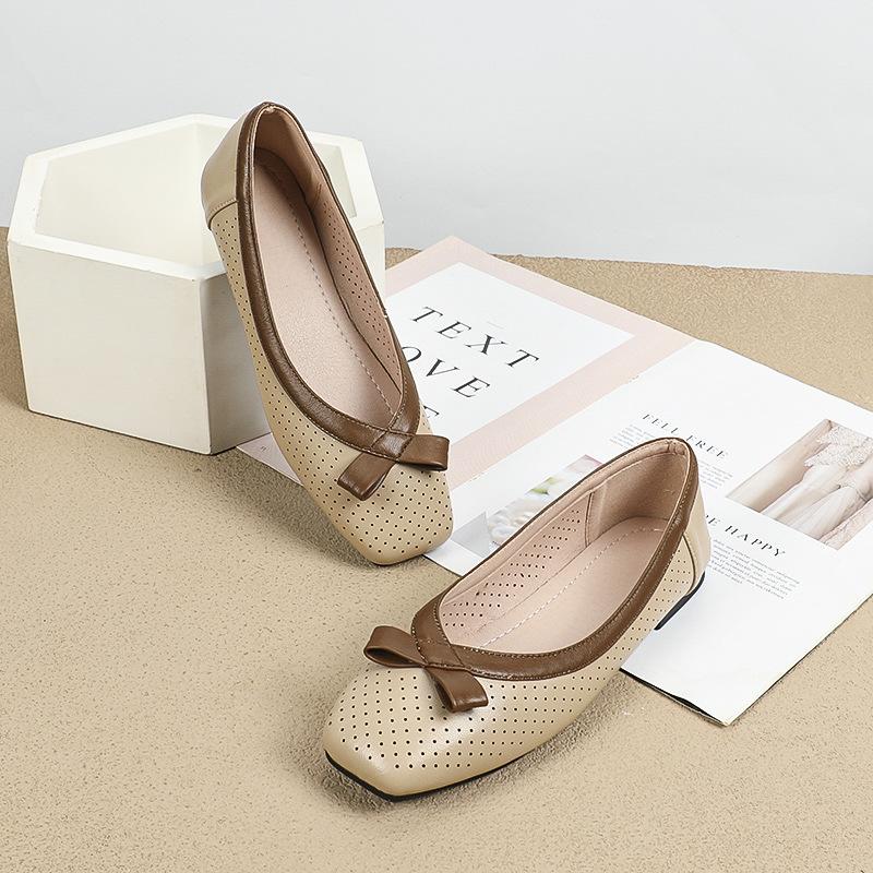 Ballerinas für Damen, bequeme Ballerinas mit quadratischer Zehenpartie, rutschfeste elegante Schuhe, lässige leichte Damen-Wanderschuhe aus PU-Leder mit Ösen