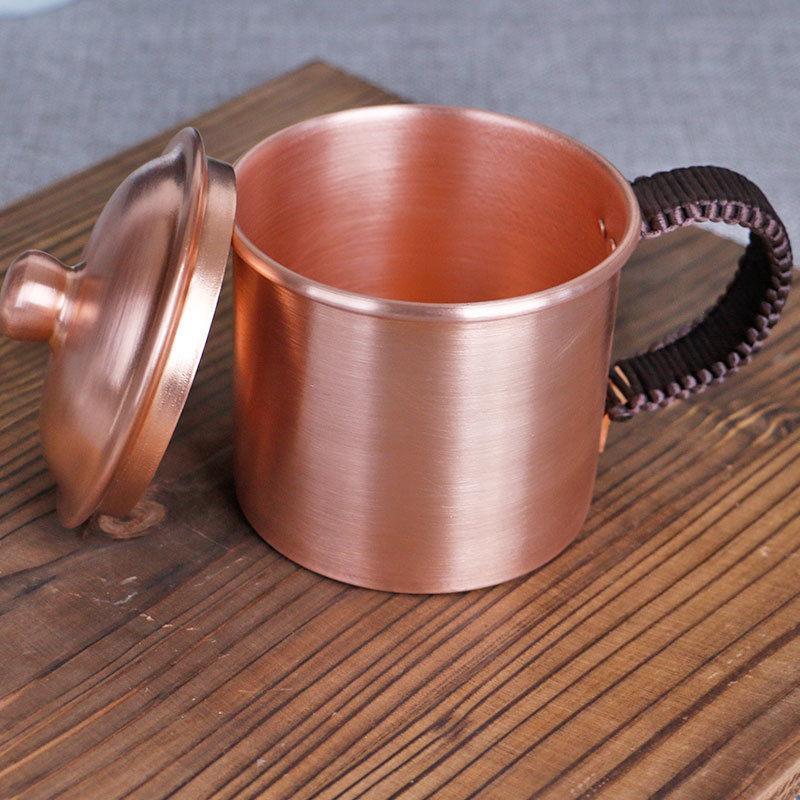 Handcrafted Pure Copper Beer Coffee Mug With lid Weave Handle Thickened Polishing 250 ml Breakfast Couples Gift Cup Drinkware