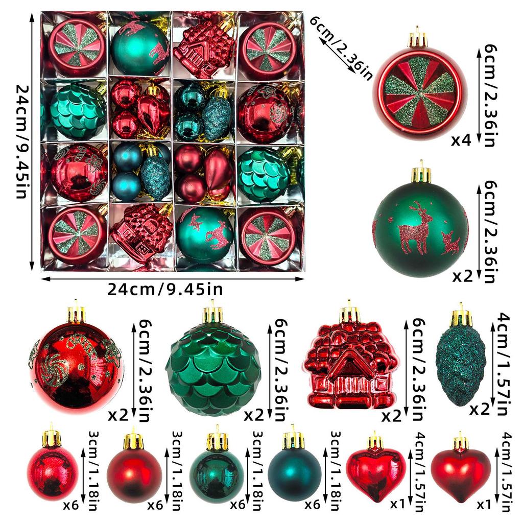 6cm Electroplated Shiny Irregular Christmas Tree Ball Set
