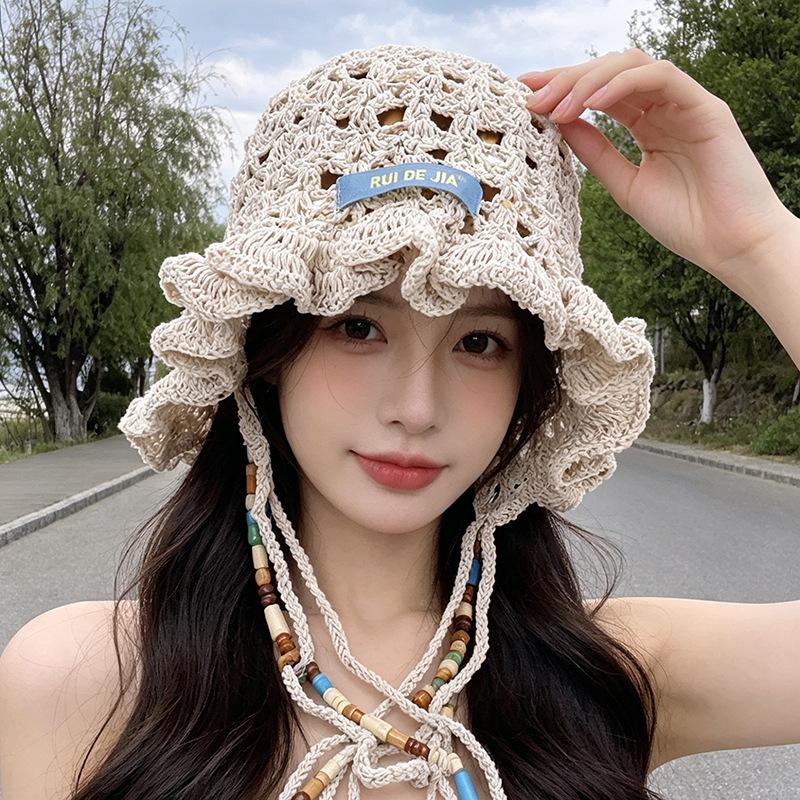 New gradual change of color girls breathable hollow knitted breathable wool hat women's summer fashion sunshade sunscreen hat