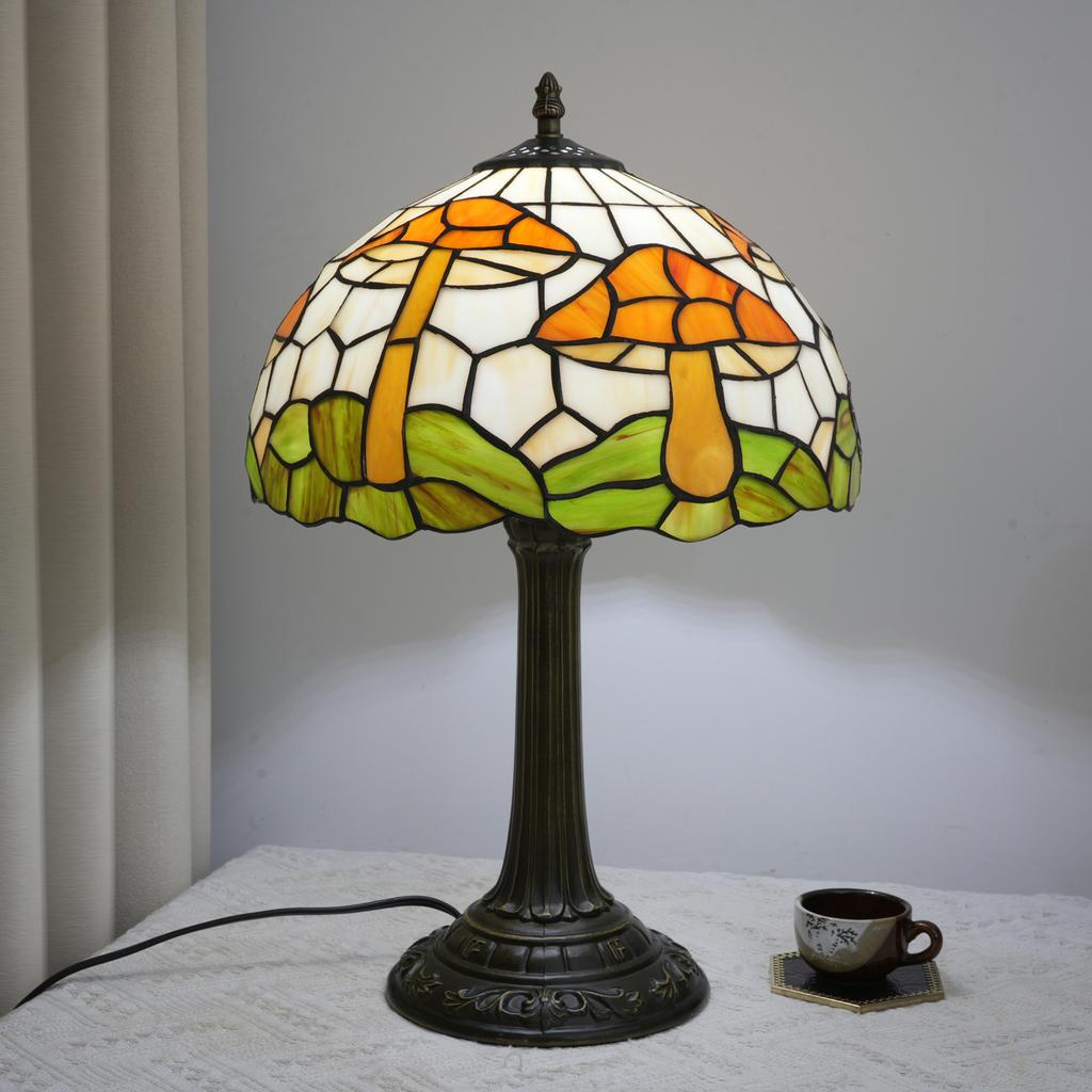 12-Inch Pink Tulip Colorful stained Glass Table Lamp Christmas Atmosphere Lampshade Living Room Bedroom Decorative Lighting