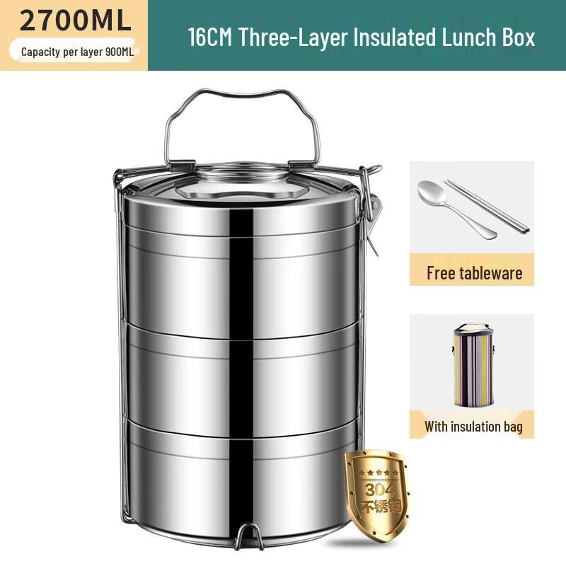 Wuhe 304 Stainless Steel 3-Layer Lunch Box Set