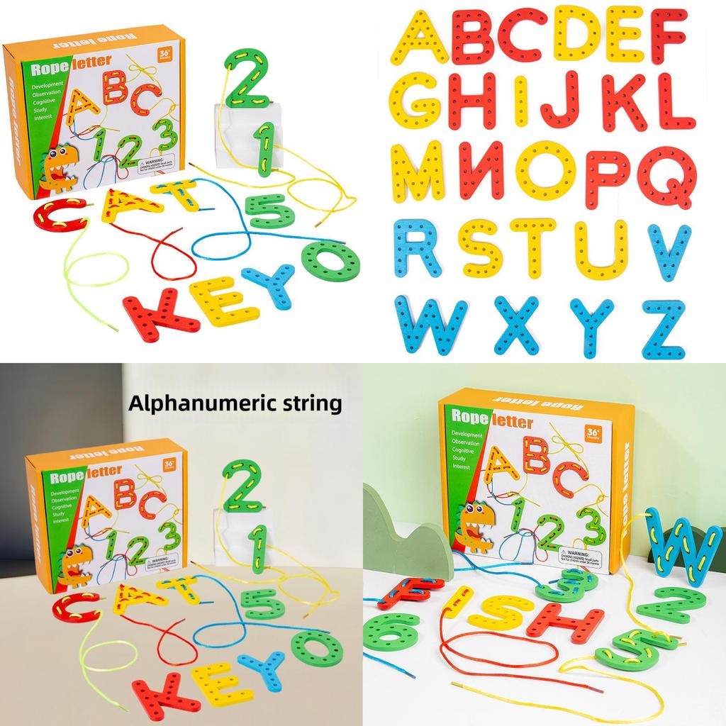 Wooden Alphabet Number Bead Stringing Toy For Early Education And Fine Motor Skills Development