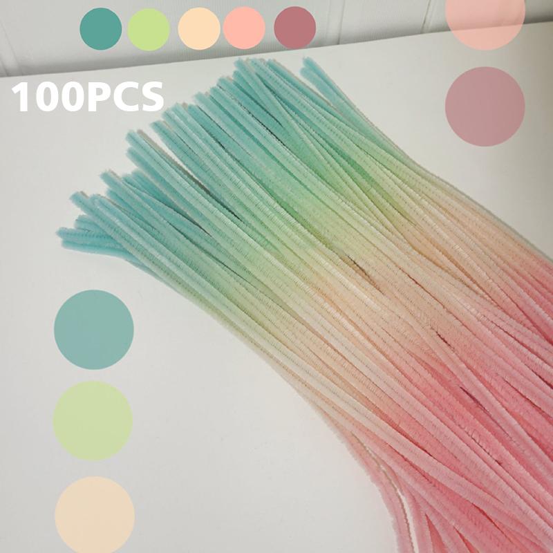 100pcs DIY Colorful Twisted Stick Plush Folding Stick Gradient Twist Stick Ribbon Bar Strip Iron Wire Thread DIY Handmade Toys