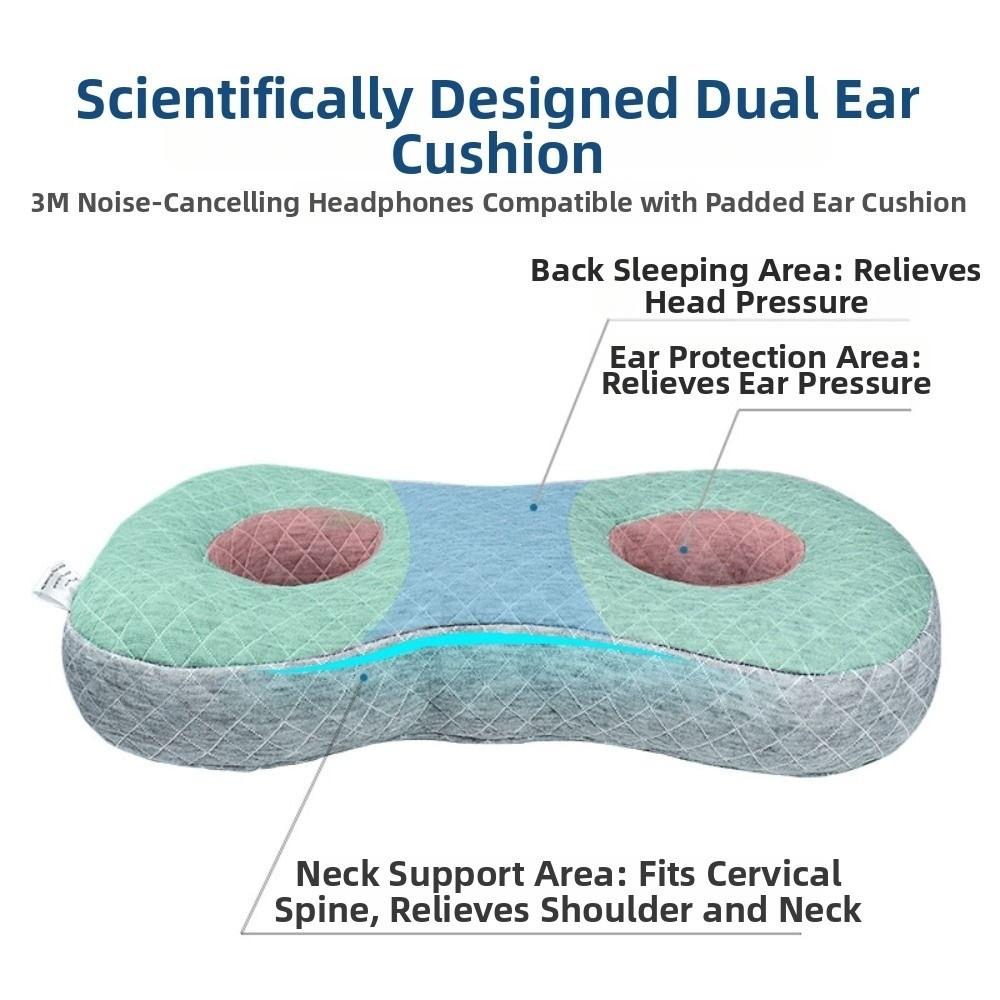 Two Ear Holes Ear Piercing Pillow Cotton Filling Ergonomic Curved Side Sleeping Pillow Breathable Comfortable