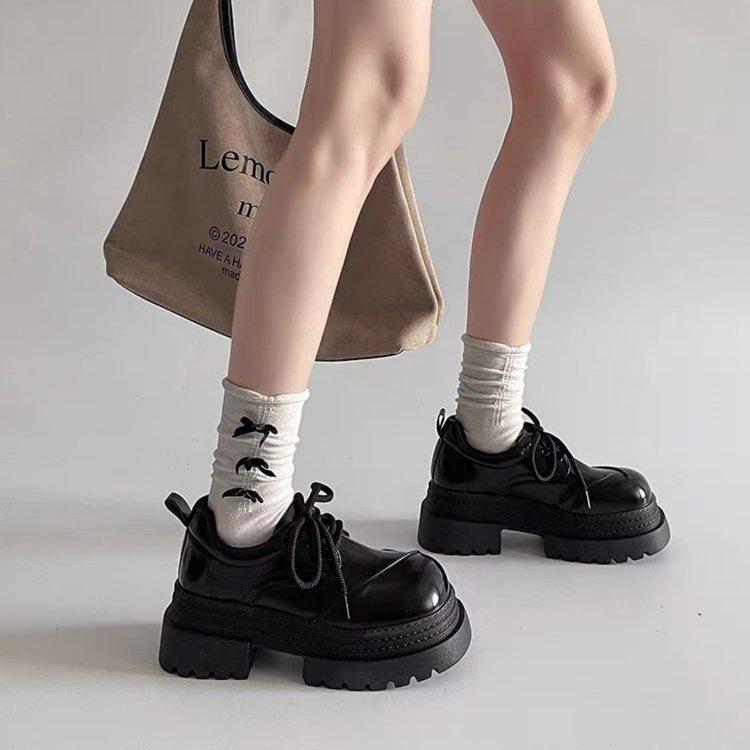 Women Retro Loafers Spring New Luxury Brand Increase Thick Sole Leather Oxford Shoes Lace Up Outdoor Work Platform Shoes