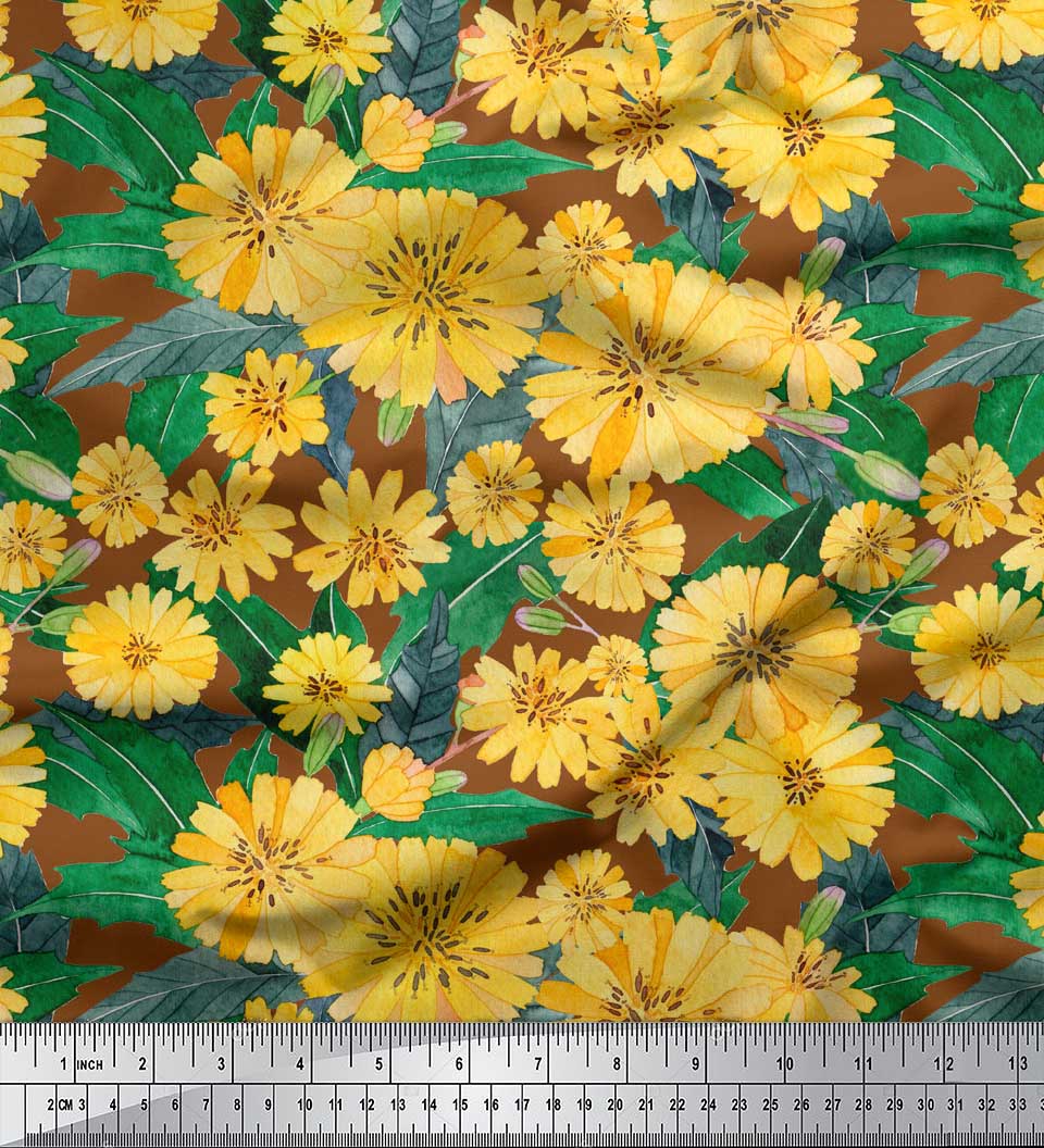 

Soimoi Blue Japan Crepe Satin Fabric Leaves & Aster Floral Print Sewing Fabric metre 42 Inch 42 Inch Wide - Poly Crepe коричневий