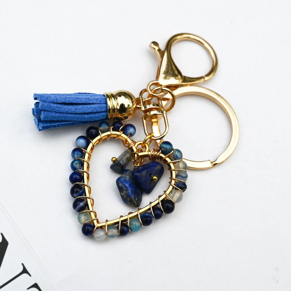 Natural stone keychain, bag pendant, bohemian style, creative decoration, heart-shaped jewelry