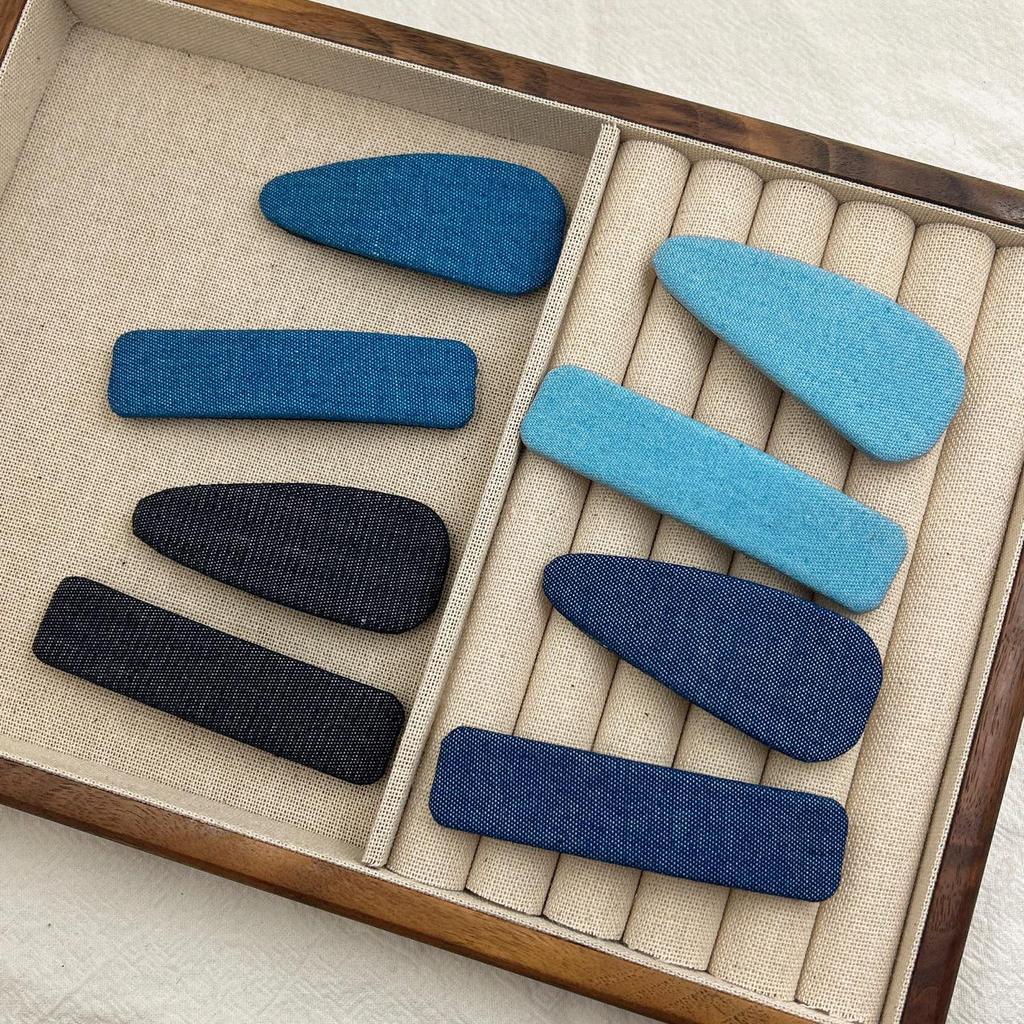 Versatile Denim Blue Teardrop Snap Hair Clip for Frizzy Hair and Bangs - Retro Hair Accessory for Women