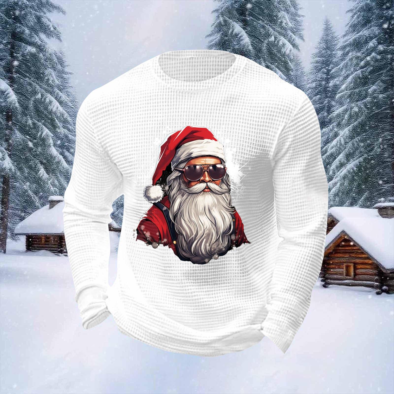 

Мужские топы с рождественским принтом, с круглым вырезом и длинными рукавами, мужские спортивные топы больших размеров в повседневном стиле с круглым вырезом XL белый