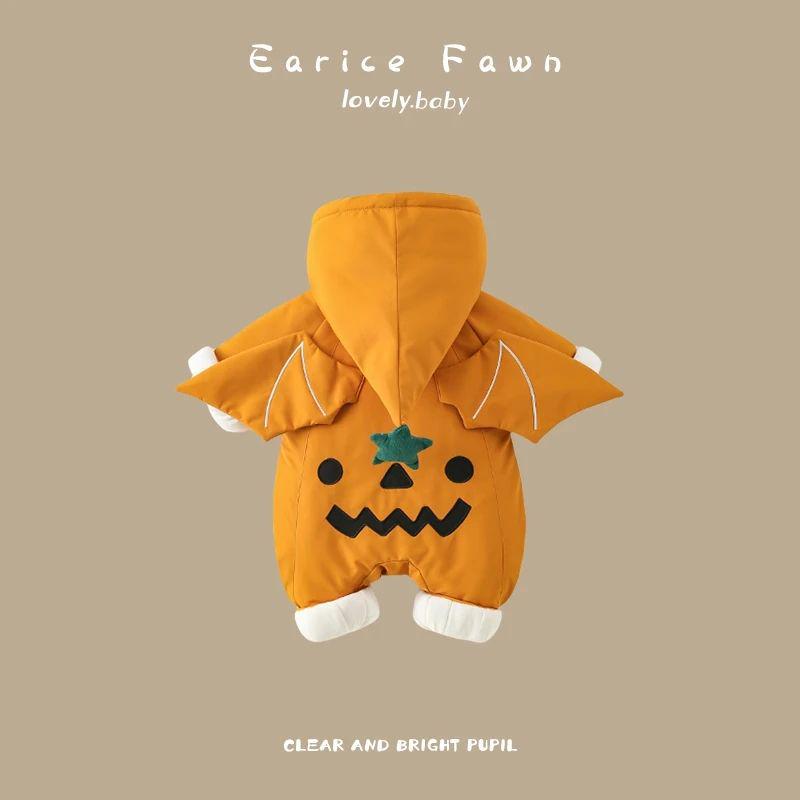 

2025 Autumn/Winter Thick Fleece Pumpkin Jumpsuit for Newborns - Cute & Trendy 90 (for 22-26 lb babies) оранжевый