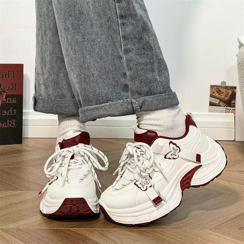 Blue Butterfly Sneakers Women'S Popular Fashion Versatile Casual Shoes Hong Kong Style Platform Dad Shoes Women