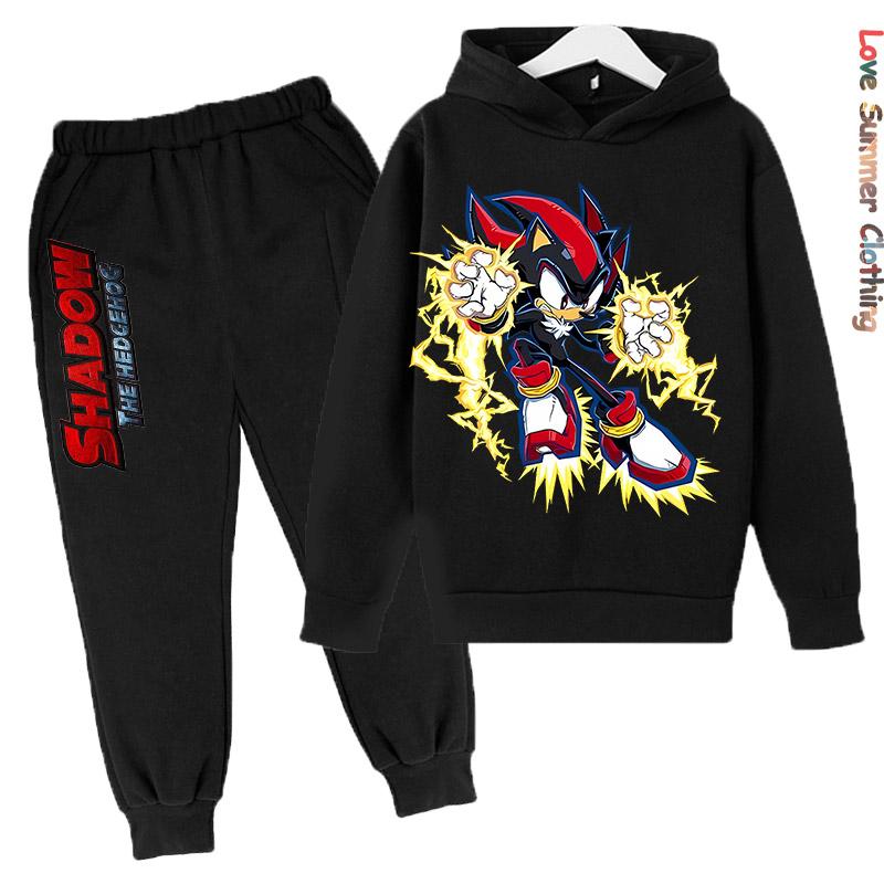 Boys Hoodie Tracksuit Shadow Hedgehog HD Print Sonic Autumn Kids Girls Character Hoodie Set Age 4-14 Thin Fleece Hoodie Set Sweatsuit Polyester