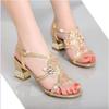 Fashion Sandals Ladies High and Low Heel Sandals GENUINE LEATHER Women's Sandals with Diamonds Outdoor Ladies Beach Shoes