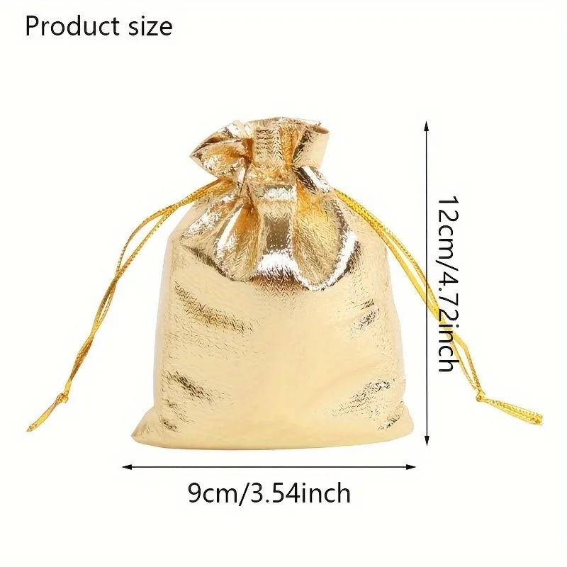 20pcs/lot Jewelry Packing Gold Color Foil Cloth Drawstring Storage Bag 9x12cm Wedding Gift Bags & Pouches