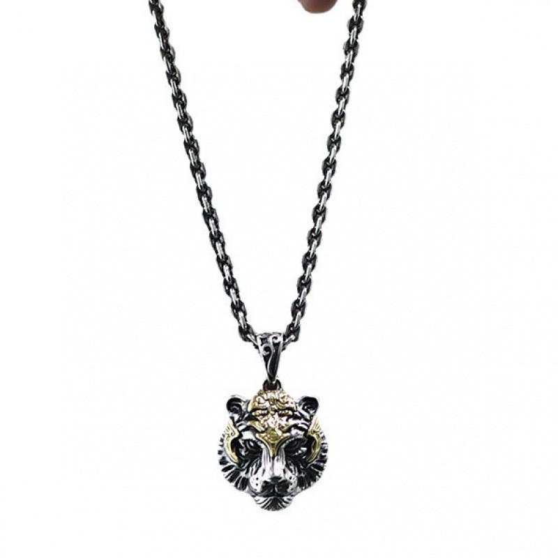 Mens Tiger Pendant Necklace With Leather Cord Or Steel Chain Animal Zodiac Charm Hipster Jewelry Gift Him