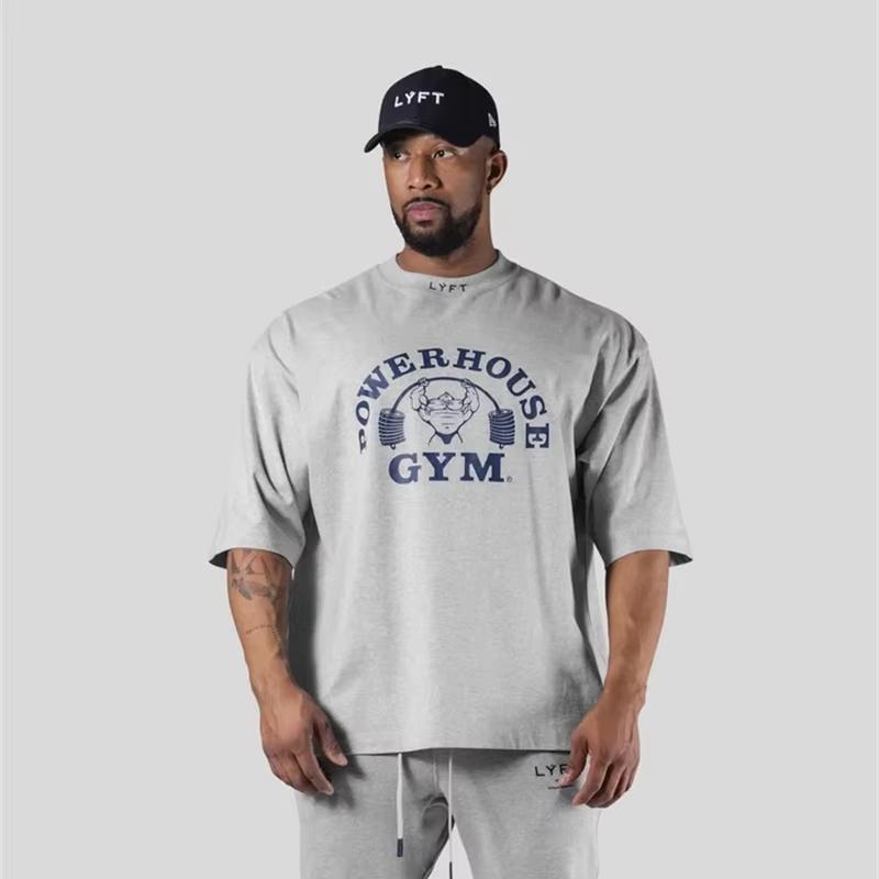 LYFT Jointly Men Running Sports Cotton T-shirt Gym Fitness Bodybuilding Loose Print Shirt Summer Male Jogging Training Tee Tops