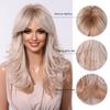 LOUIS FERRE Brown Blonde Ombre Synthetic Wigs for Women Medium Length Wavy Layered Wigs With Side Bangs Daily Party Heat Resistant Fake Hair