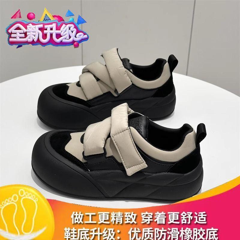 

2025 summer Velcro big head bread shoes women s thick-soled one-pedal versatile loafers casual board shoes 35 чёрный