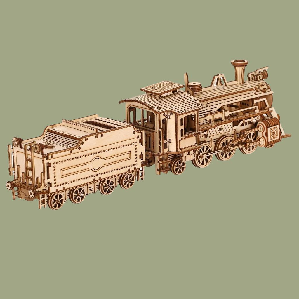 3D wooden DIY small train three-dimensional puzzle adult unzipping assembled holiday gift decoration model