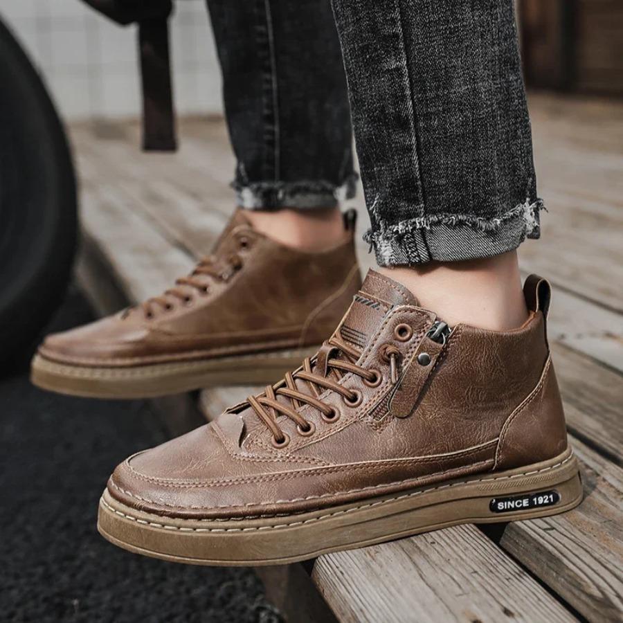 Men  Winter High Top Leather Shoes Fashion Cotton Shoes Fashion Ankle Boots Business Casual Outdoor Shoes Male Sneakers New