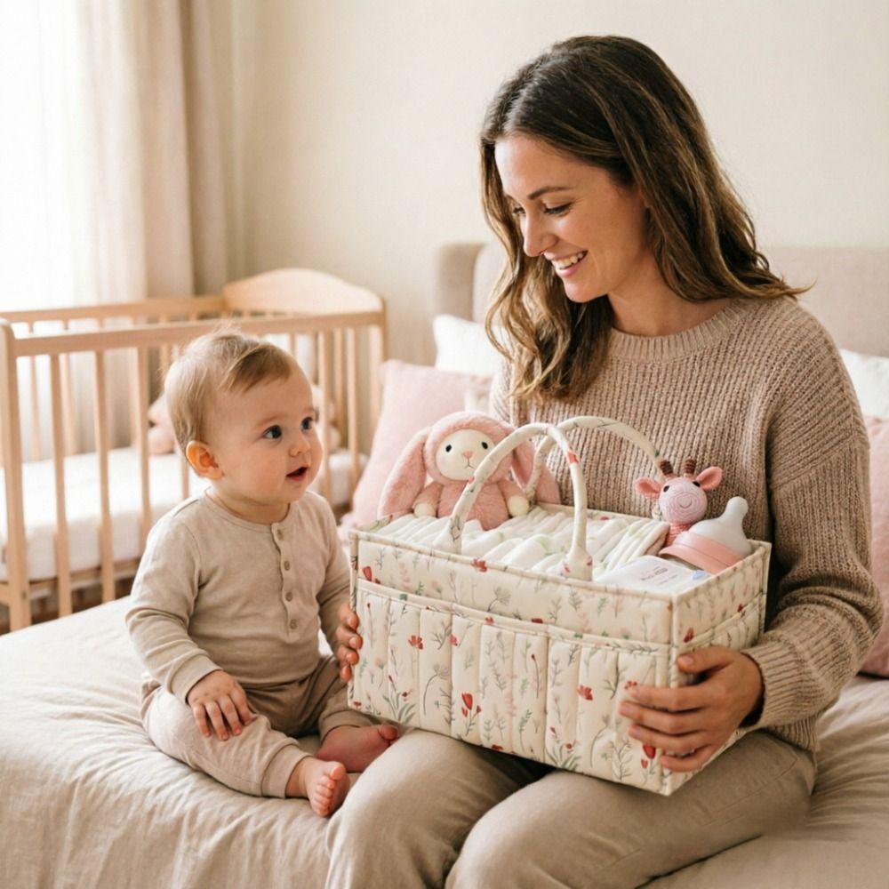 Cesto Portaoggetti Grande Capacità per Nursery Borsa Pannolini Portatile Regalo per Baby Shower