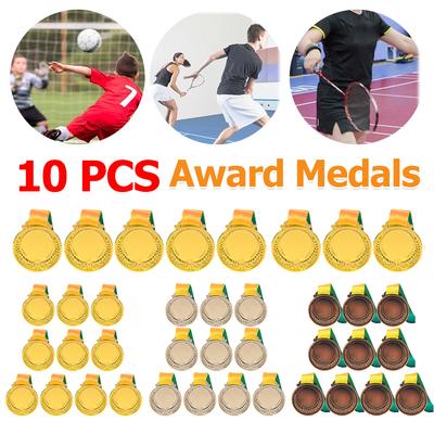 10PCS Gold Silver Bronze Award Medal Neck Ribbon Medal 1st 2nd 3rd Winner Prize Present Games Souvenir Achievement Award Medal