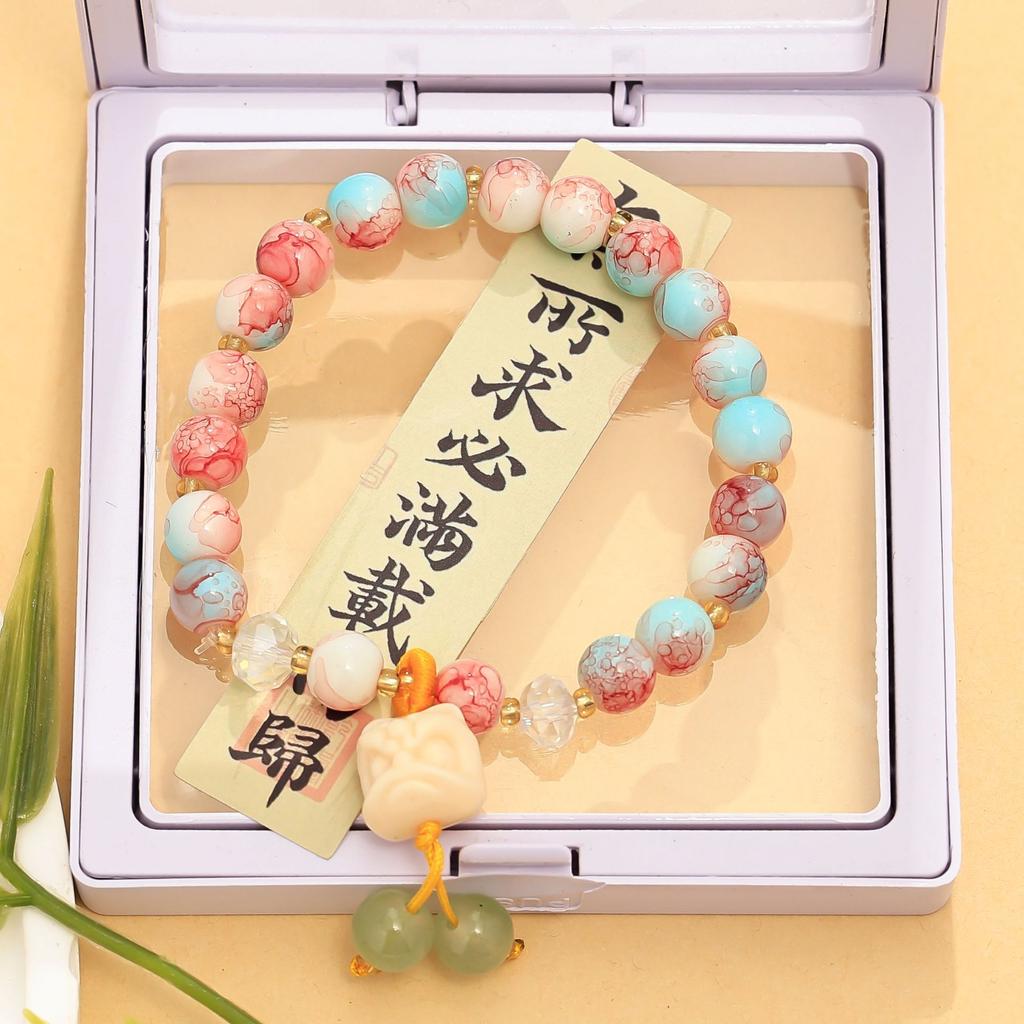 Dopamine glass beaded lion bracelet summer new girlfriend bracelet sweet small fresh candy color women's jewelry