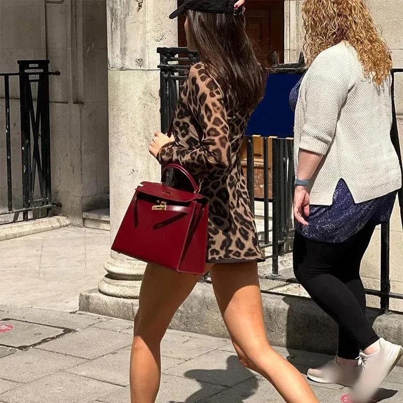 Leopard Print Mini Dress Women Spring Summer Long Sleeve Slim O-neck Hip Package Dresses Fashion Vintage Party Robe