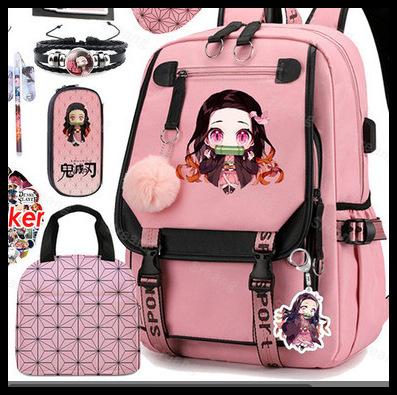 Backpack Fashion Polyester Student Schoolbag Oxford Cloth Cartoon Children'S Backpack Satchel Pencil Case Set