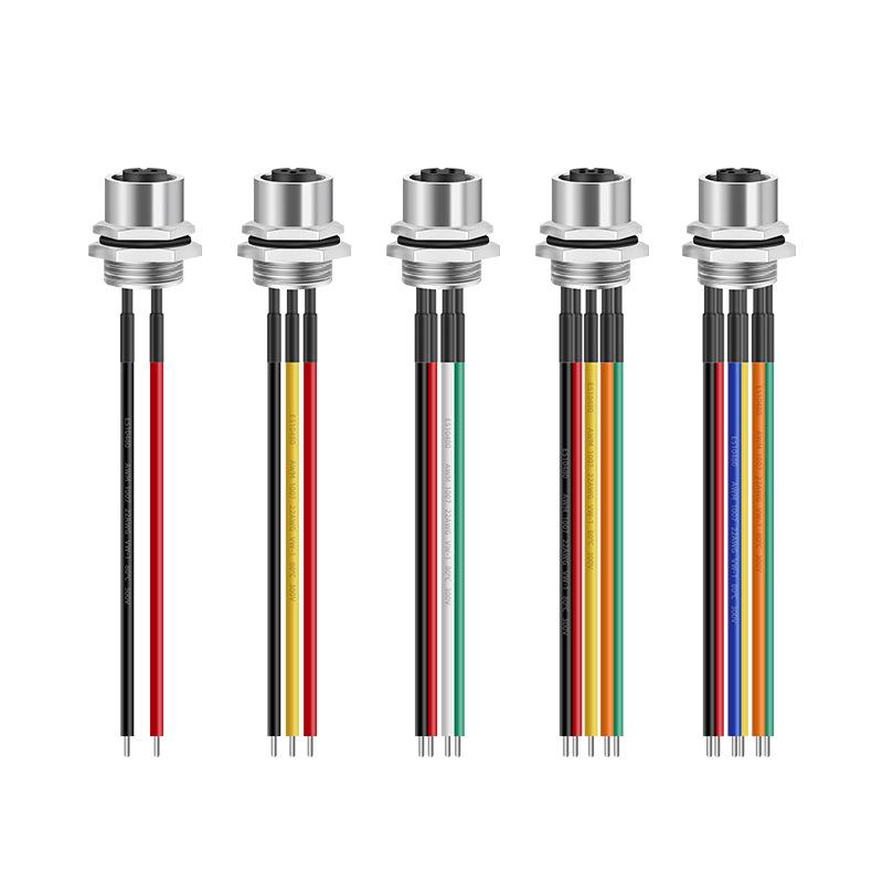M12 Waterproof Aviation Plug Cable: 2P-6P Multi-Core Sensor Connection with Flange Mount M/F Connector.