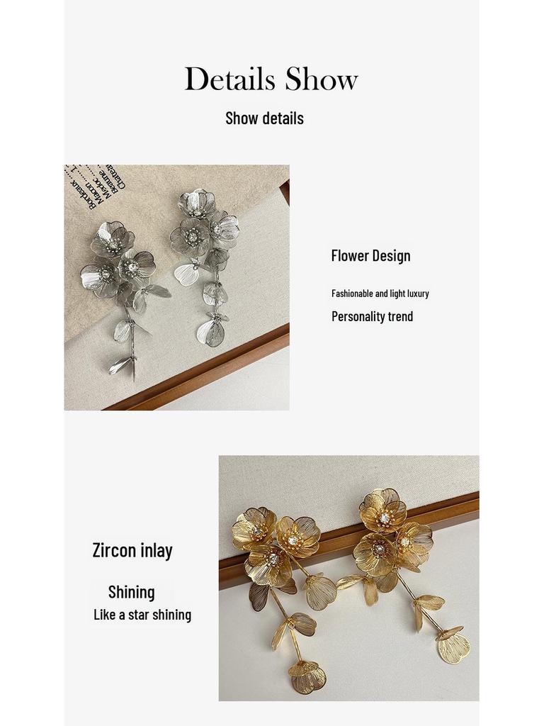 Złote kolczyki z frędzlami i kwiatami: Wysokiej klasy srebro próby 925 w stylu retro dla kobiet