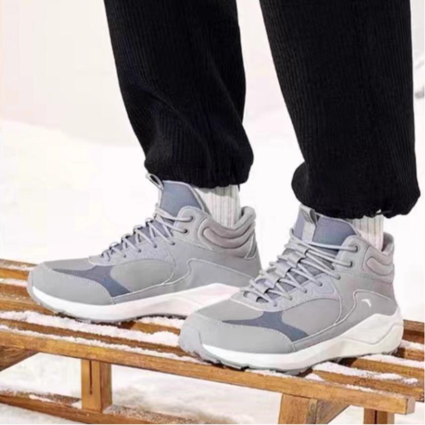Anta Lifestyle Series Fleece Fashion Comfortable Simple Waterproof Warm High-Top Casual Shoes Men sneaker Pigeon-Gray 112348986-2