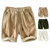 Men Shorts Elastic Waist Adjustable Casual Shorts Solid with Pockets Drawstring Color Wide Leg Corduroy Beach Shorts