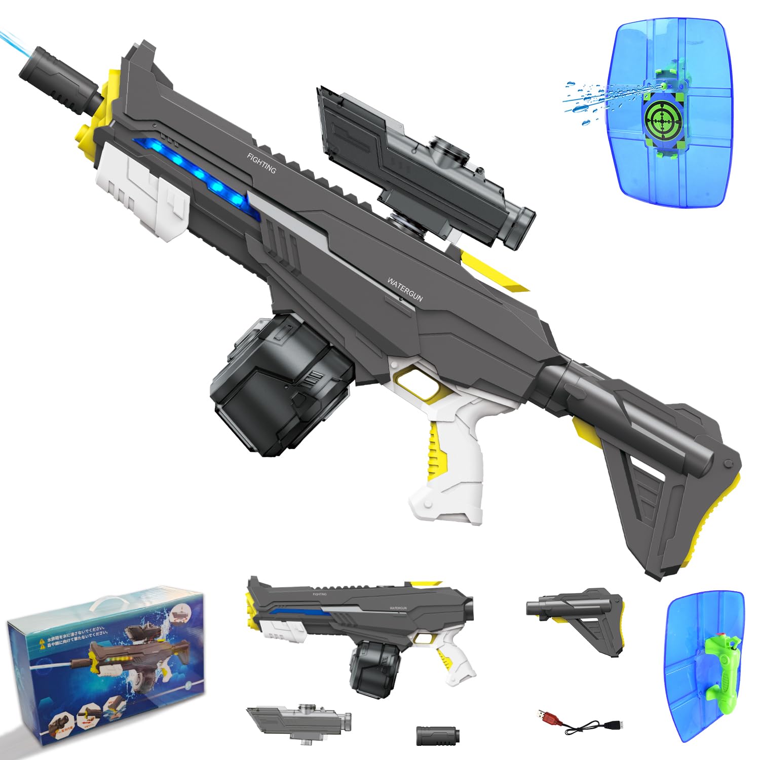 

UQTOO Вода Электрический Супер Мощный Дальность Мальчики Девочки Подарки на День Рождения Дети 1420 мл Большая Емкость Игра на Открытом Воздухе Электрический Скорострельный Водный Пистолет