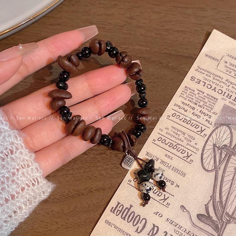 Neuer chinesischer Stil Glückszeichen Kaffeebohnen Perlenarmband Damen Retro Nischenarmband Schmuck