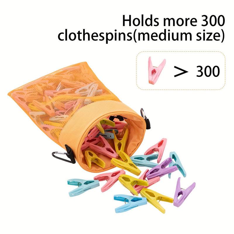 Hanging Mesh Clips Bag with Hook & Drawstring, Ventilated Storage Pouch for Clothes Pins, Laundry, Organize Clothespins