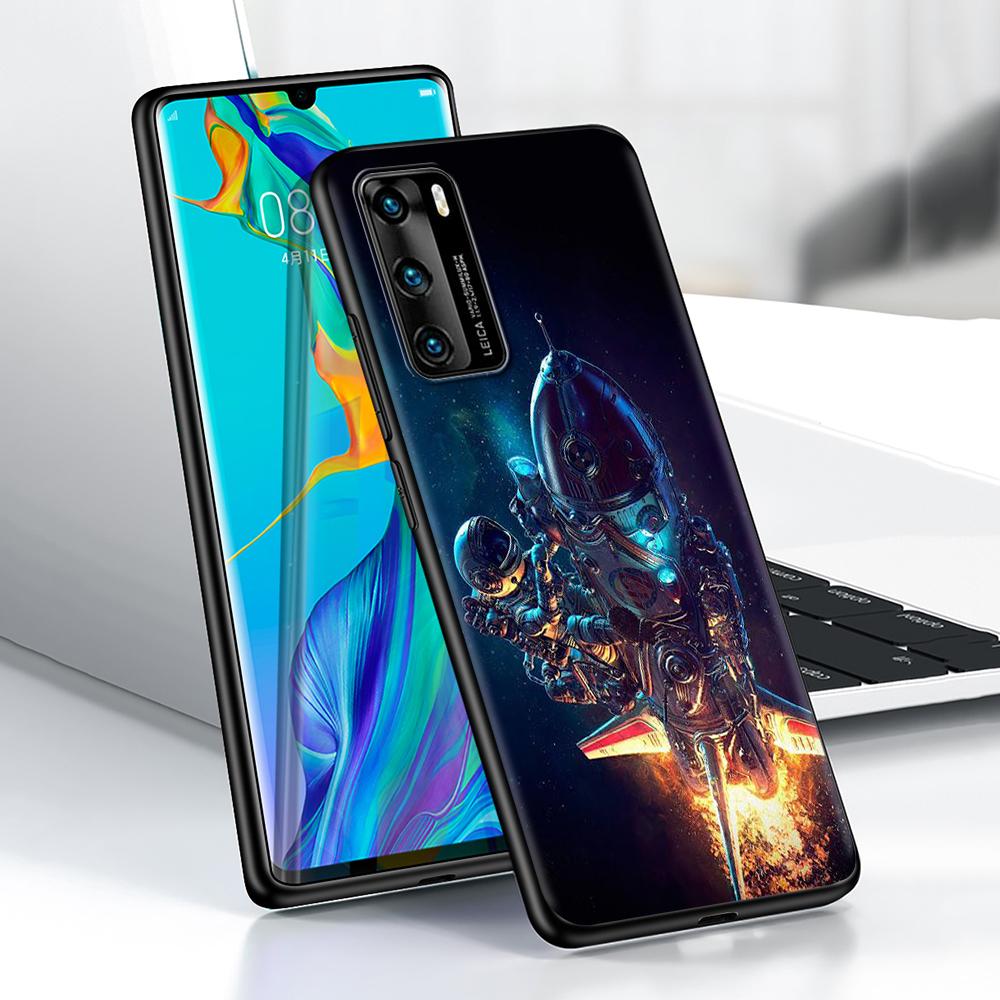 Cartoon Funny Space Astronaut tok Huawei P30 P Smart Z P40 Lite E P20 Y6 Y7 Y9 Honor 8X Play 9A 50 20 Pro fekete puha borításhoz