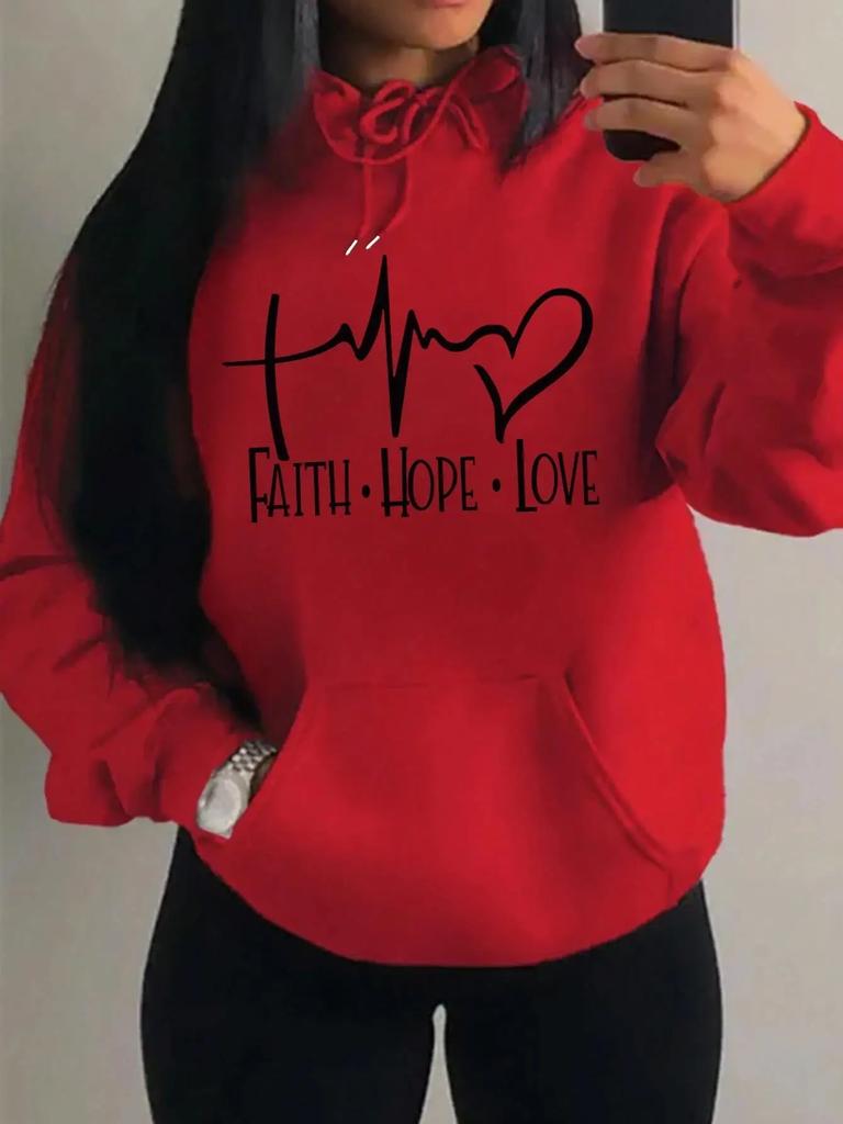 2026 Faith Hope Love Letter Graphic Women Hoody Street Casual Loose Sweatshirt Autumn Fleece Ho