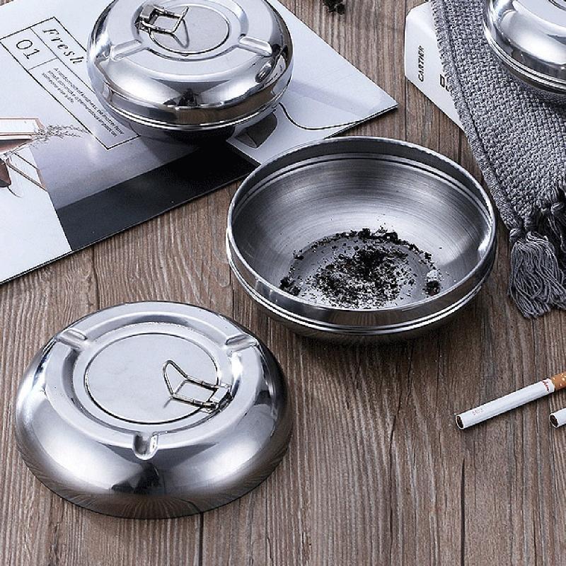 Stainless Steel Ashtray with Lid Detachable Outdoor Cigarettes Tray Holder for Home Bedroom Office Tabletop Decoration Gift