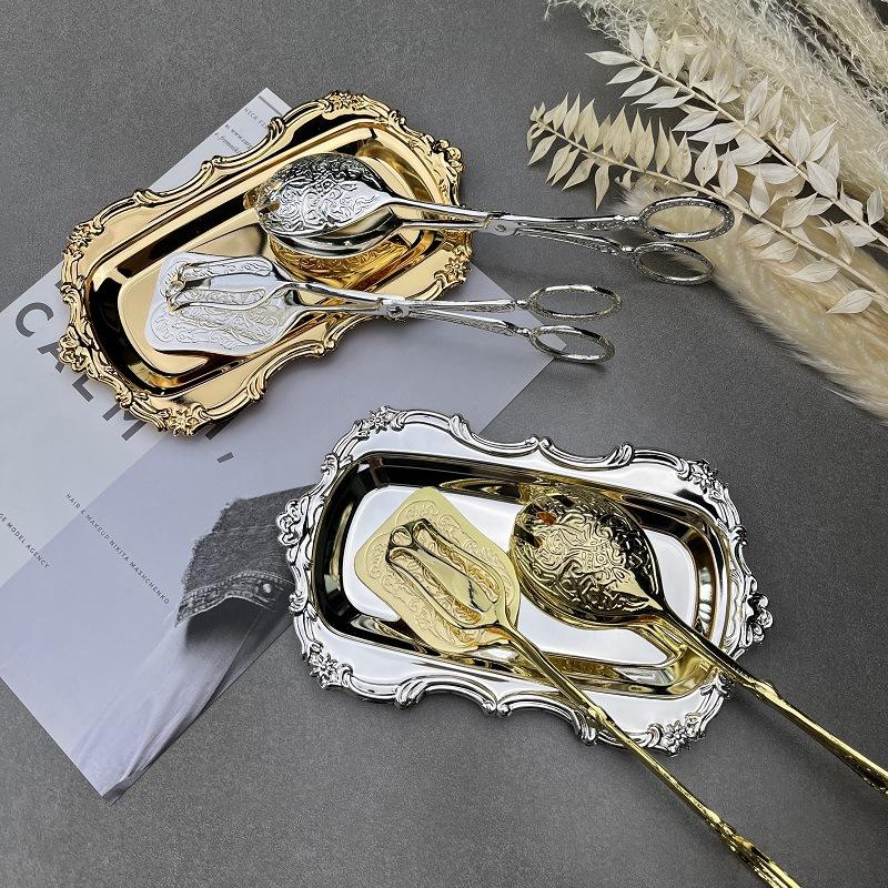 Zinc Alloy Metal Spoon Salad Clip Exquisite Party Self-Service Clip Tray Cake Birthday Party Tableware Clip Multifunctional
