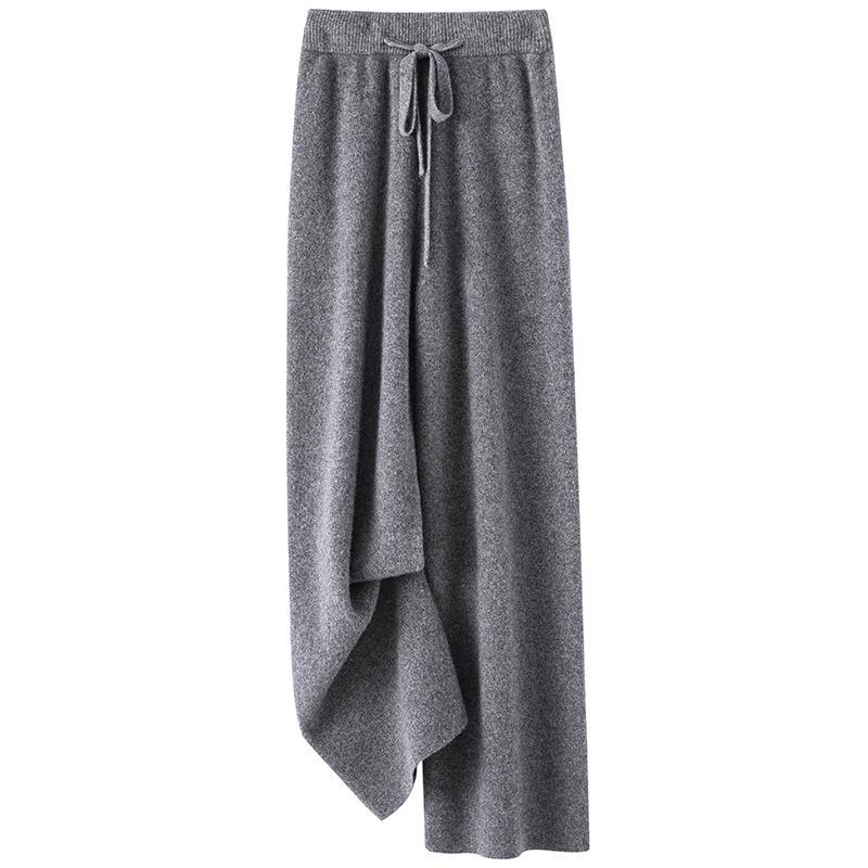 Women's Soft Fluffy Wool Wide-Leg Pants, Thickened Knit Cashmere, Petite Drape Long Straight-Leg.