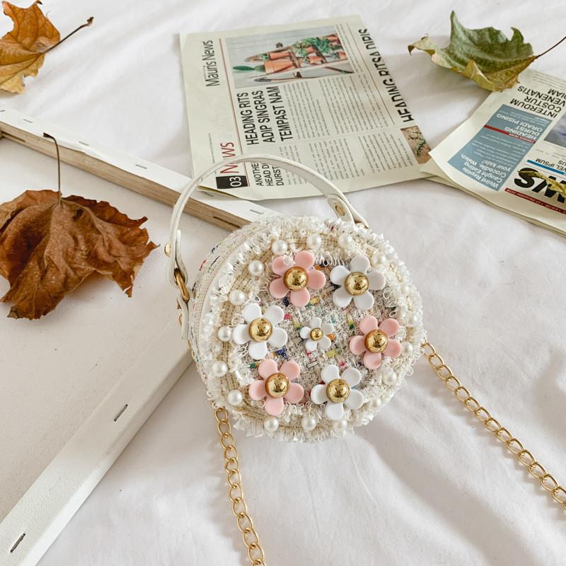 Stylish Floral Mini Round Handbag For Kids Fashionable Soft Leather Tote Bag