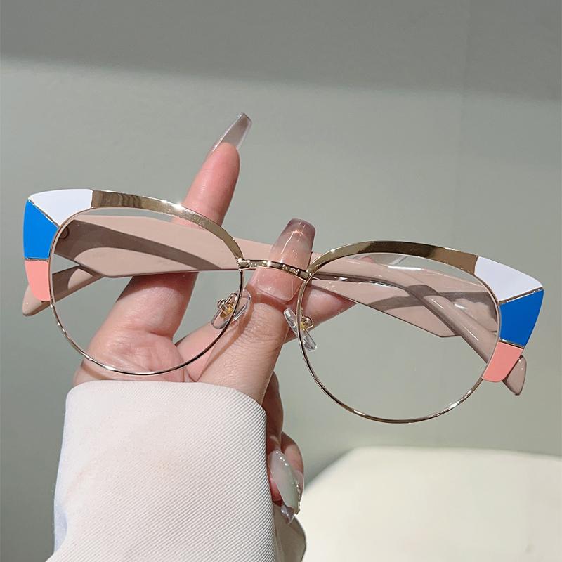 Oversized Cat Eye Glasses Women Stylish Patchwork Rim Optical Frames Trendy Brand Design Blue Light Blocking Eyeglasses