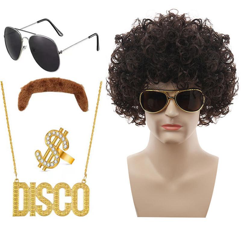 Stylish Punk Wig Set With Colorful Disco Glasses And Unique Necklace For Themed Parties
