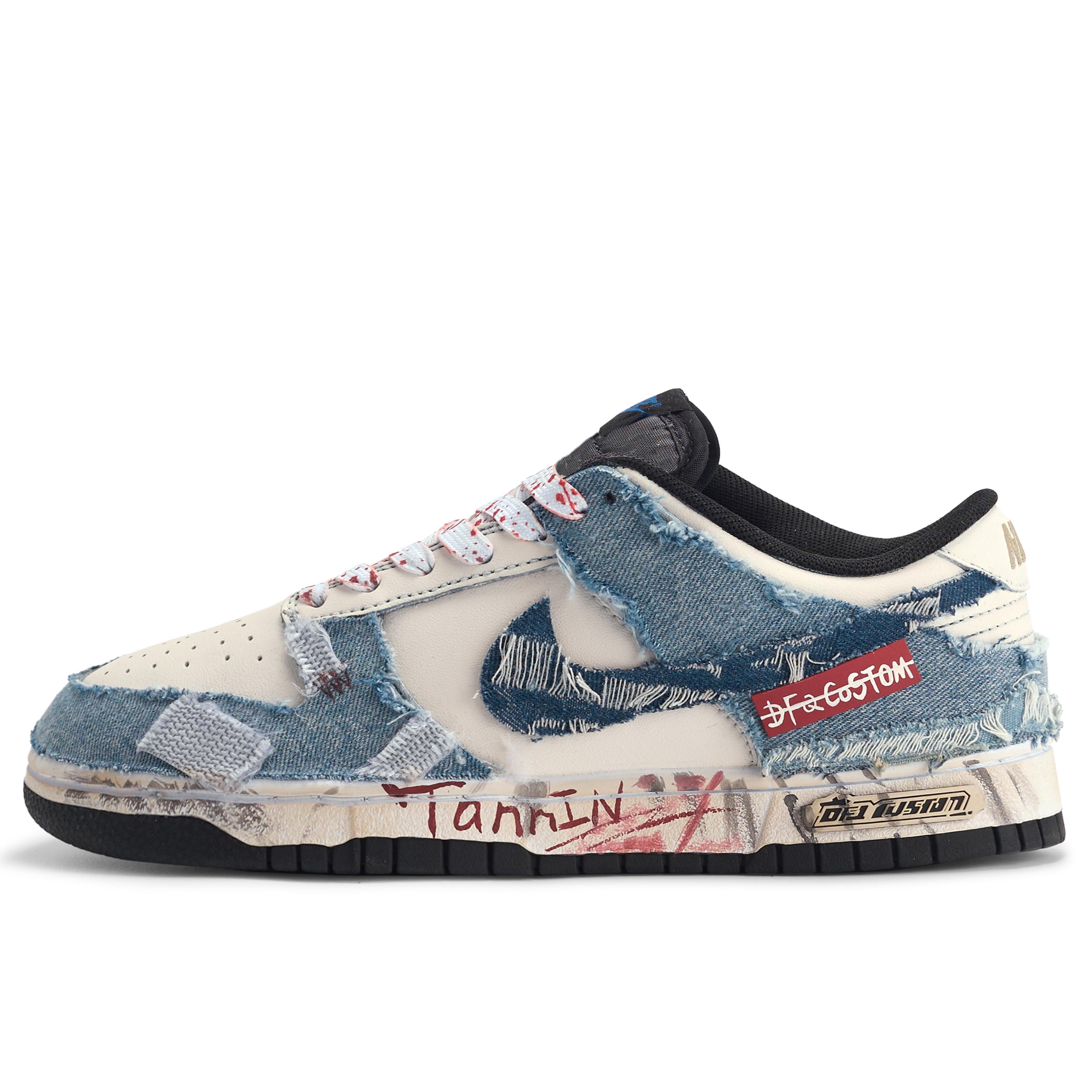 

Nike Dunk Da Vinci Customization, Denim Huichao Low top Skateboard Shoes Unisex Blue White FD6923-100(TeamM-) 42
