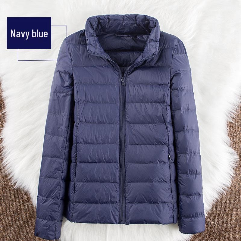 2026 Women's Lightweight Hooded Stand Collar Slim Down Jacket - Short Korean Style White Duck Outerwear