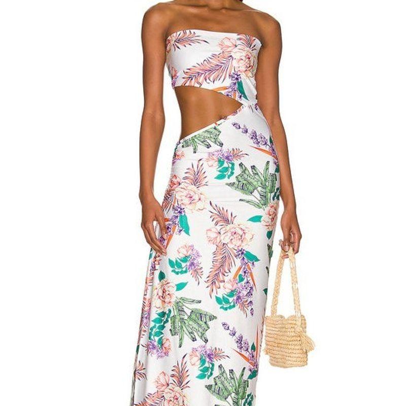 

Elegant Best Selling Fashion Suit Fashion Export Sexy Backless Tube Top Long Slit Dress White flowers XL